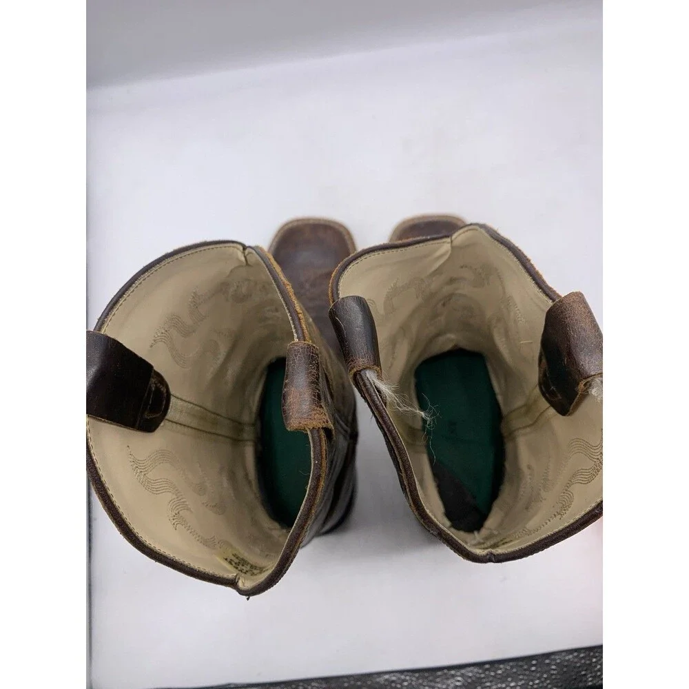 Old West Youth Cowboy Boots Brown Leather Square Toe Size 6.5 D Women’s Sz 8